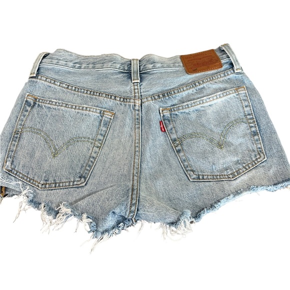 Levi's Pants - Levi’s big E 501 button fly high waist size 27 leather patch cut off denim short